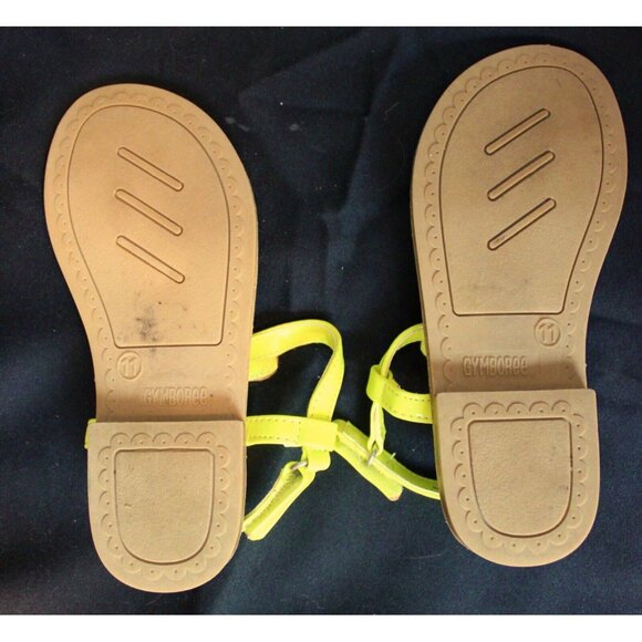 Gymboree Bright Ideas Neon Yellow Sandals sz 11 Puff Heart T-Shape Summer Beach - Picture 6 of 7